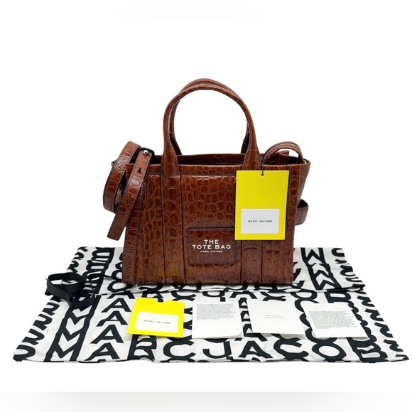 Marc Jacobs New The Small Tote Spice Brown Croc Embossed Leather With Strap - Picture 2 of 12